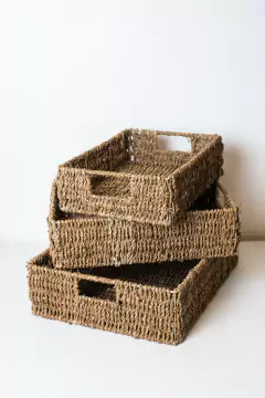 CANASTO/ BANDEJA "GLAM" SEAGRASS "L" CON MANIJAS - tienda online