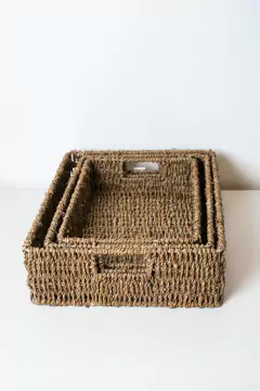 CANASTO/ BANDEJA "GLAM" SEAGRASS "L" CON MANIJAS - comprar online
