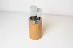 ORGANIZADOR "VALSEN" CILINDRICO DE BAMBOO CON BORDE CROMADO - comprar online