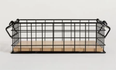 CANASTO "FOLK" RECTANGULAR METALICO CON MANIJAS NEGRO CON BASE BAMBOO en internet