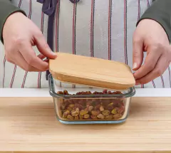 CONTENEDOR DE VIDRIO "VALSEN" HERMETICO CON TAPA DE BAMBOO "L" 1040ml - tienda online