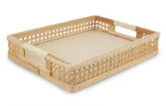 BANDEJA CUADRADA "BRECIA" DE MADERA Y ESTERILLA CON ASAS