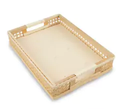 BANDEJA CUADRADA "BRECIA" DE MADERA Y ESTERILLA CON ASAS - comprar online