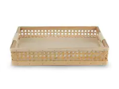 BANDEJA CUADRADA "BRECIA" DE MADERA Y ESTERILLA CON ASAS en internet