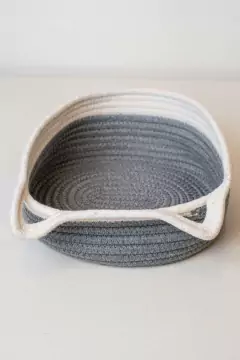 CANASTA "NAKAM" TEJIDO GRIS/BLANCO CON MANIJAS - Marian Todo Organizado