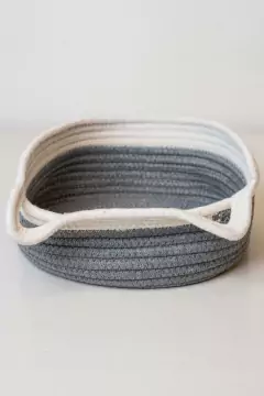 CANASTA "NAKAM" TEJIDO GRIS/BLANCO CON MANIJAS - tienda online