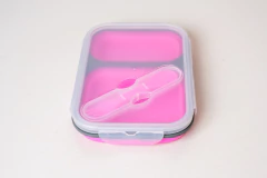 VIANDA / CONTENEDOR DE SILICONA RECTANGULAR PLEGABLE CON TAPA Y CUCHARA - Marian - Todo Organizado