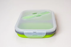 Imagen de VIANDA / CONTENEDOR DE SILICONA RECTANGULAR PLEGABLE CON TAPA Y CUCHARA