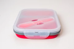 VIANDA / CONTENEDOR DE SILICONA RECTANGULAR PLEGABLE CON TAPA Y CUCHARA - comprar online