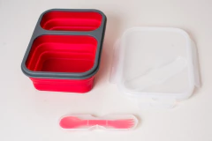 VIANDA / CONTENEDOR DE SILICONA RECTANGULAR PLEGABLE CON TAPA Y CUCHARA - Marian - Todo Organizado