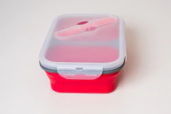 VIANDA / CONTENEDOR DE SILICONA RECTANGULAR PLEGABLE CON TAPA Y CUCHARA en internet