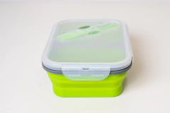 VIANDA / CONTENEDOR DE SILICONA RECTANGULAR PLEGABLE CON TAPA Y CUCHARA