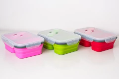 VIANDA / CONTENEDOR DE SILICONA RECTANGULAR PLEGABLE CON TAPA Y CUCHARA en internet