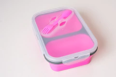 VIANDA / CONTENEDOR DE SILICONA RECTANGULAR PLEGABLE CON TAPA Y CUCHARA - Marian - Todo Organizado