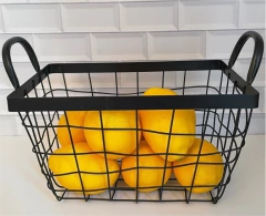 CANASTO METALICO "IBIZA" RECTANGULAR ALTO CON MANIJAS NEGRO "L" - Marian Todo Organizado