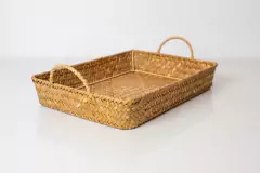 BANDEJA DE MIMBRE "ZALAY" BAJA CON MANIJAS - comprar online