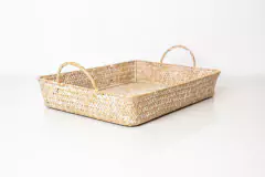 BANDEJA DE MIMBRE "ZALAY" BAJA CON MANIJAS