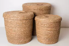 CANASTO SEAGRASS "INDIANA" REDONDO "L" ALTO CON TAPA - comprar online