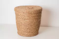 CANASTO SEAGRASS "INDIANA" REDONDO "L" ALTO CON TAPA - Marian Todo Organizado