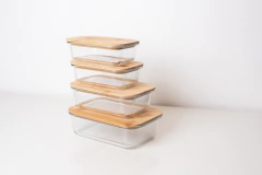 CONTENEDOR DE VIDRIO "VALSEN" HERMETICO CON TAPA DE BAMBOO "S" 370ml - comprar online