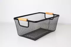 CANASTA DE METAL "TRACY" "L" CON MANIJAS DE BAMBOO - comprar online