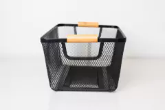 CANASTA DE METAL "TRACY" "L" CON MANIJAS DE BAMBOO - tienda online