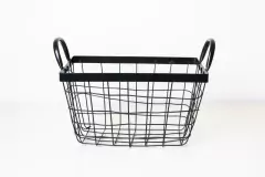 CANASTO METALICO "IBIZA" RECTANGULAR ALTO CON MANIJAS NEGRO "L" - comprar online