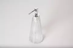 Imagen de DISPENSER DE JABON LIQUIDO "RAYAS" DE VIDRIO CON PICO PLATEADO