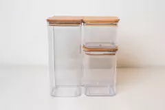 CONTENEDOR / FRASCO DE ACRILICO CON TAPA DE MADERA "VENECIA" RECTANGULAR BAJO "XL" #6 - comprar online