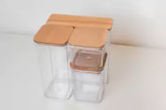 CONTENEDOR / FRASCO DE ACRILICO CON TAPA DE MADERA "VENECIA" RECTANGULAR BAJO "XL" #6 en internet