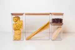 Imagen de CONTENEDOR / FRASCO DE ACRILICO CON TAPA DE MADERA "VENECIA" RECTANGULAR BAJO "XL" #6