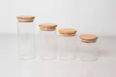 COMBO x8 FRASCOS DE VIDRIO "CAPRI ESPECIEROS" SURTIDOS CON TAPA DE BAMBOO REDONDA en internet