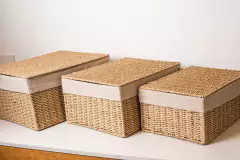 CAJA CON TAPA "GIRONA" Y LIENZO "M" BEIGE - tienda online