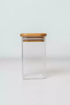 FRASCO DE VIDRIO "CAPRI" 6x9 CM CON TAPA DE BAMBOO CUADRADA #1