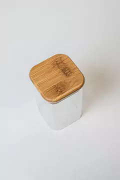 FRASCO DE VIDRIO "CAPRI" 6x9 CM CON TAPA DE BAMBOO CUADRADA #1 en internet