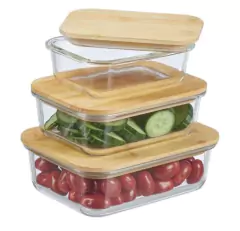 CONTENEDOR DE VIDRIO "VALSEN" HERMETICO CON TAPA DE BAMBOO "L" 1040ml - comprar online