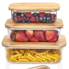 CONTENEDOR DE VIDRIO "VALSEN" HERMETICO CON TAPA DE BAMBOO "S" 370ml en internet