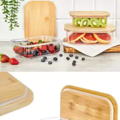 CONTENEDOR DE VIDRIO "VALSEN" HERMETICO CON TAPA DE BAMBOO "S" 370ml - Marian Todo Organizado