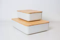CAJA BLANCA "MALMO" LISA CON TAPA DE BAMBOO "L" - Marian - Todo Organizado