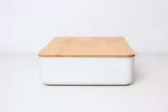 CAJA BLANCA "MALMO" LISA CON TAPA DE BAMBOO "L"