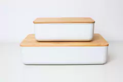 CAJA BLANCA "MALMO" LISA CON TAPA DE BAMBOO "L" - tienda online