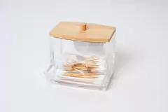 PORTA HISOPOS “ISABELLA BEAUTY” CON TAPA DE BAMBOO - Marian Todo Organizado