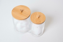 ORGANIZADOR "ISABELLA BEAUTY" DOBLE DE ACRILICO CON TAPA DE BAMBOO - tienda online