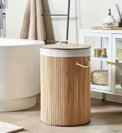 ORGANIZADOR / CESTO "MALAGA" LAUNDRY REDONDO NATURAL CON LIENZO DE BAMBOO - Marian Todo Organizado