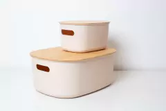 CAJA OVALADA "ESTOCOLMO" "L" CON TAPA DE BAMBOO - Marian - Todo Organizado
