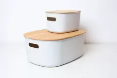 CAJA OVALADA "ESTOCOLMO" "L" CON TAPA DE BAMBOO - tienda online