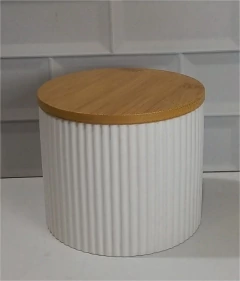 FRASCO DE CERAMICA "RAYAS" CON TAPA DE BAMBOO "M" HERMETICO en internet