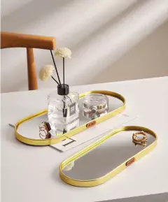 BANDEJA OVALADA ESPEJADA "SHEIK" CON BORDES DORADOS - comprar online