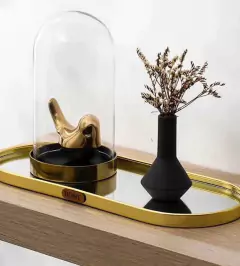 BANDEJA OVALADA ESPEJADA "SHEIK" CON BORDES DORADOS - Marian Todo Organizado