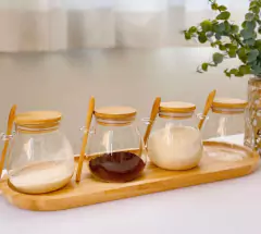 FRASCO DE VIDRIO "CAPRI" OVALADO CON CUCHARA "M" - Marian Todo Organizado